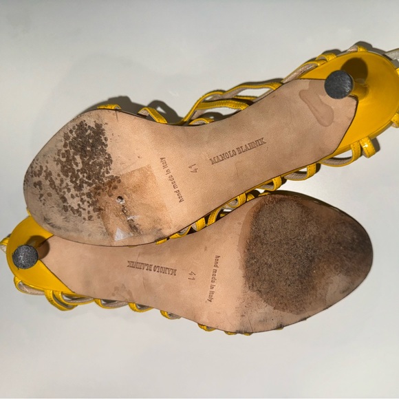 Manolo Blahnik Yellow Strappy Heels - Picture 4 of 5